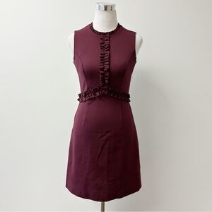 Brooks Brothers Red Fleece Burgundy Ruffle Trim Sheath Dress XS